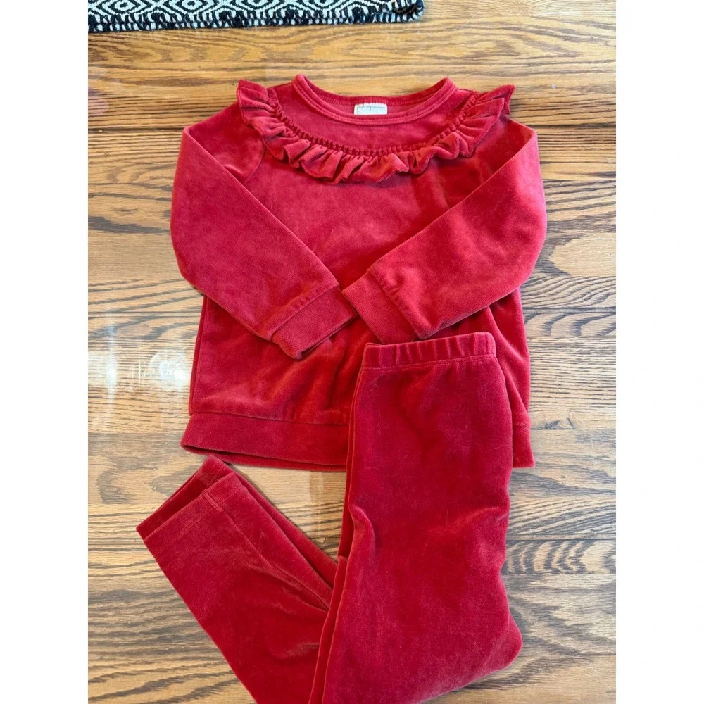 First Impressions Velour Outfit Toddler 3T Red Ruffle Collar Christmas Set